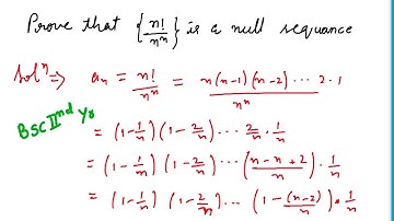 prove that the sequence n!/n^n is null sequence convergency