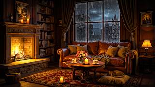 Fireplace Jazz Nights 🔥🌧️ Cozy Rainy Reading Room for Calm & Productivity
