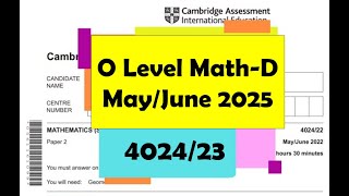 O Level Math D Paper 2 4024\/23 May\/June 2025
