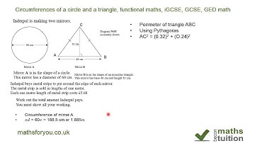 Circumference of a circle and triangle, functional maths, iGCSE, GCSE, GED math