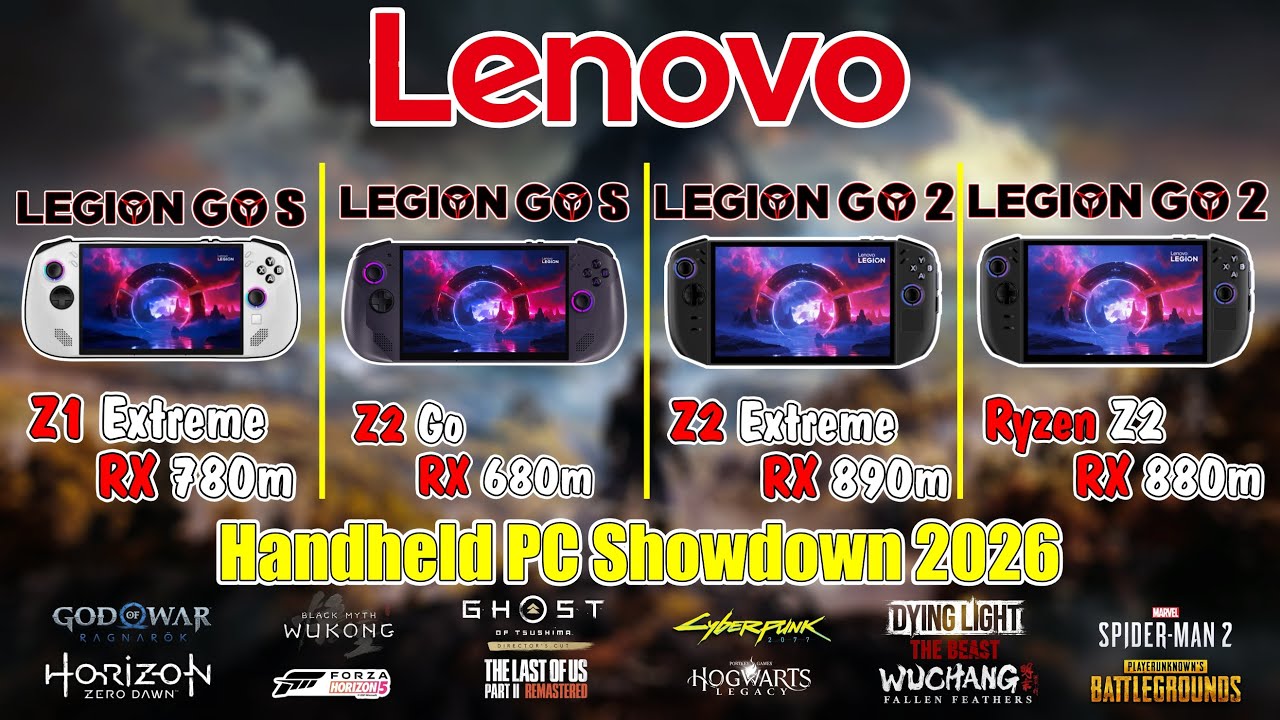 Legion Go 2(Z2 Extreme & Ryzen Z2) & Legion Go S(Z1 Extreme & Z2 Go) Test 4 PC HandHeld TDP 20W