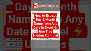 How to Extract Day & Month Name from Any Date in Excel ⚡ Use This Hidden Formula! #shorts #excel