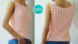 💯 ¡Patrón de tejido hermoso, simple basado en punto abanico | blusa o top tejido a crochet