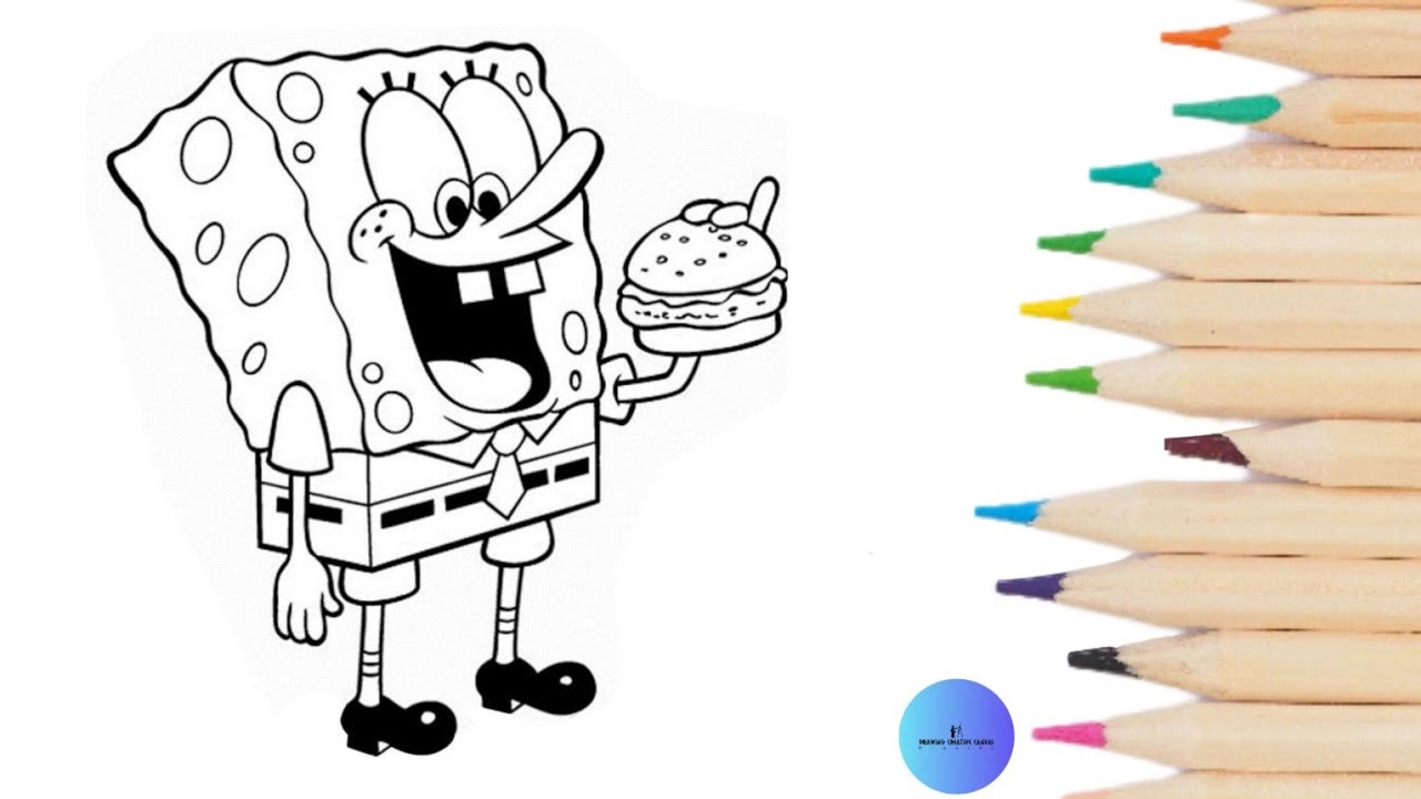 Easy drawing of SpongeBob cartoon character/SpongeBob eating sandwich/Cartoon character