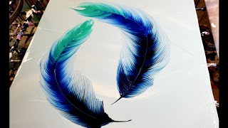 #63 - TROPICAL Flowing Fluid Feathers! Chain Pull Method. #pourpainting #fluidart #acrylicpouring