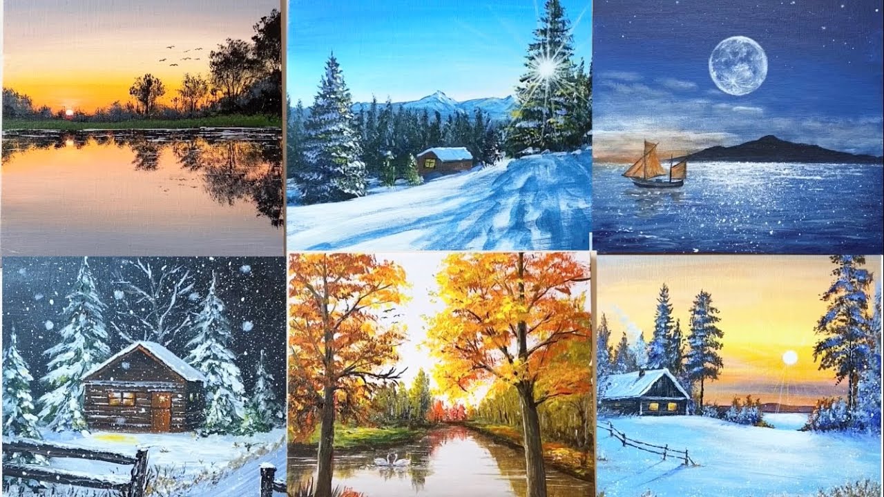 14 Easy Acrylic Painting for Beginners / Acrylic Painting 1 hour