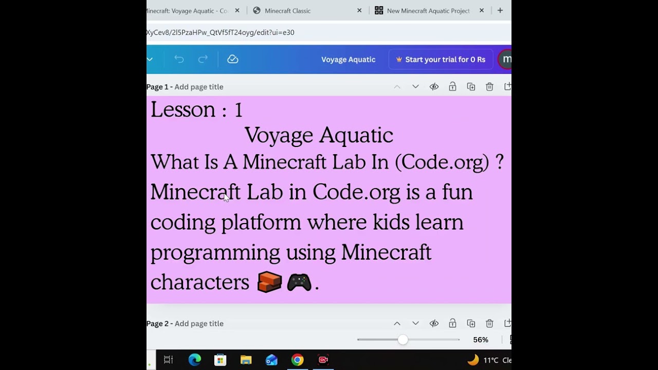 Minecraft Lab Lesson 1 Voyage Aquatic + Watch Full Lesson On YouTube In Code With Muhammad 