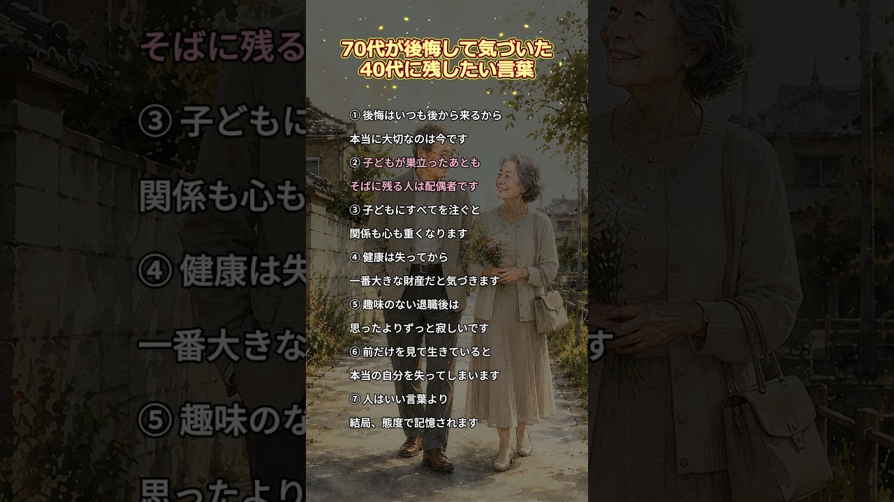 70代が後悔して気づいた40代に残したい言葉 #70代 #40代 #人生の言葉 #後悔しない生き方 #人生の教訓#シニア世代