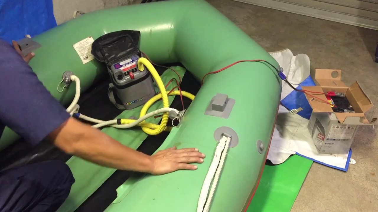 ゴムボート2気室同時注入ホース！アキレス BST12電動ポンプ 