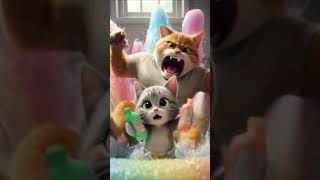 Baby Cat Causes Rainbow Disaster… Dad Cat Becomes a Hero 🦈🌈 #shorts #cats #kitten