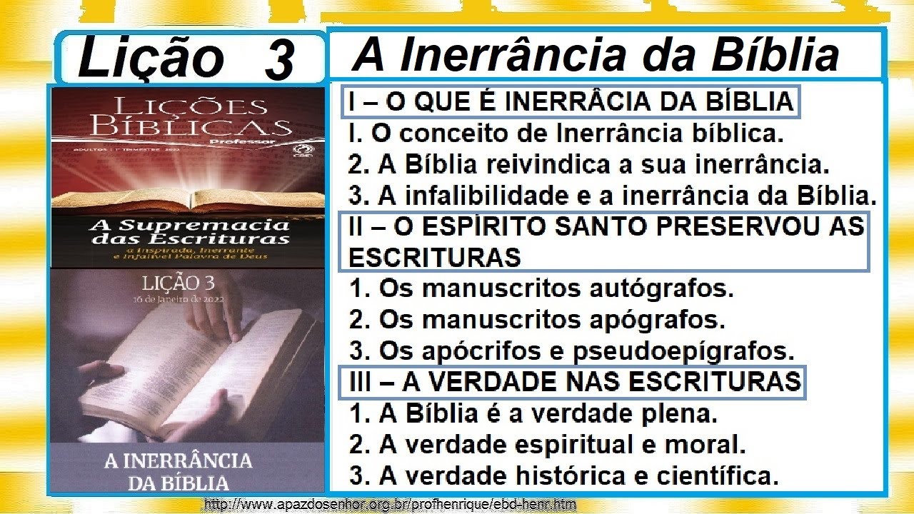 Lição 3 A Inerrância Da Bíblia Lição 3, A Inerrância da Bíblia, Completo, Pr Henrique, EBD NA TV - YouTube