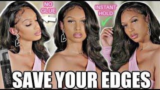 🥴 EDGES NEED A BREAK 🚫No GLUE! Save Your Edges MOUSSE ONLY Wig Install Highlighted Lace Wig