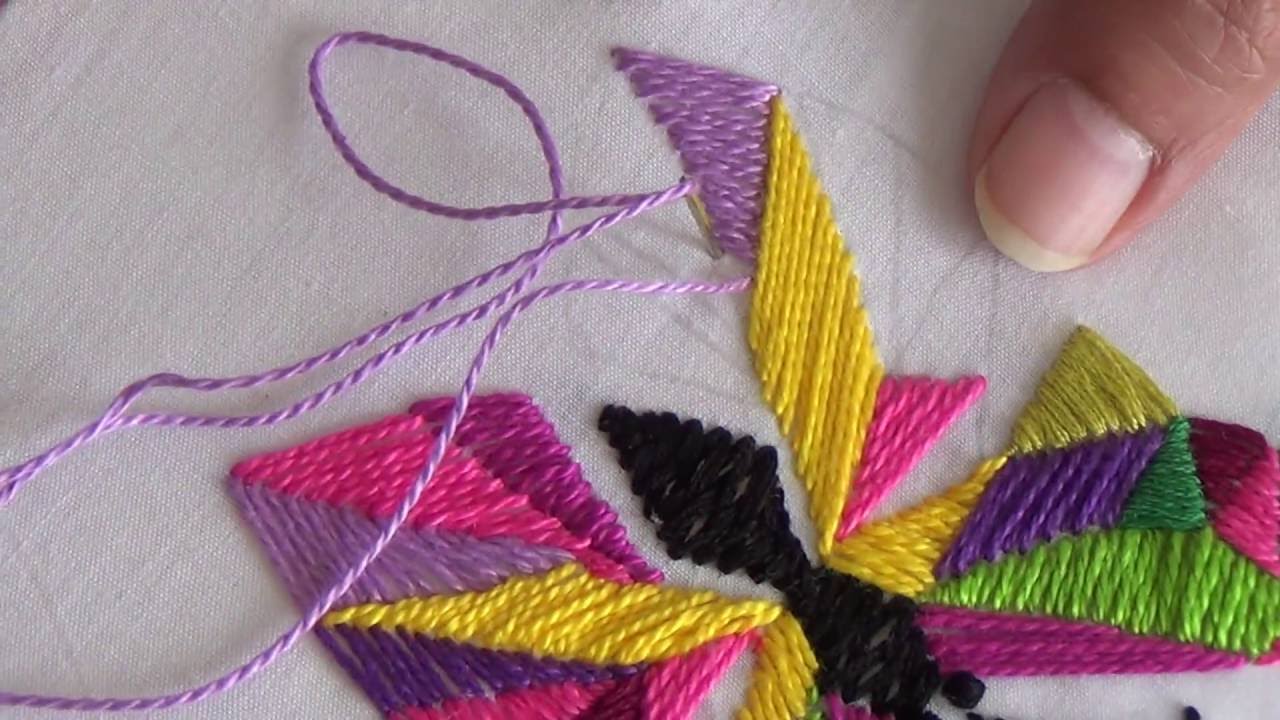 Hand Embroidery Satin Straight Herringbone Stitch Butterfly
