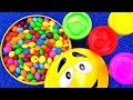 Satisfying Video ASMR | Box Full of Rainbow M&M Candy with Magic Fruit Playdoh & Grid Balls Cutting