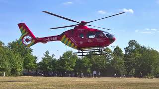 Air ambulance landed near the clock tower in Caledonian park
