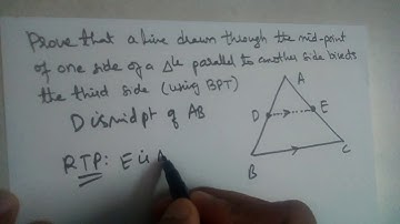 Prove that a line drawn through the midpoint of one side of a triangle parallel to another side.....