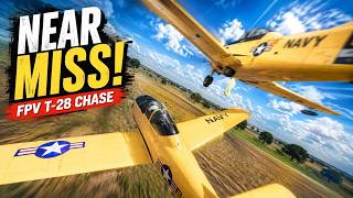NEAR MISS! FPV Drone Chasing RC T-28 Warbirds