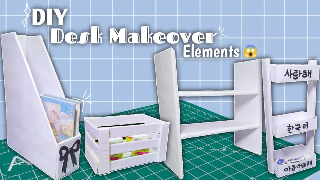 Desk Makeover Diy! 😱 ( 4 DIY : Adjustable Bookshelf, Organiser Basket, Book Holder,Organiser Rack)