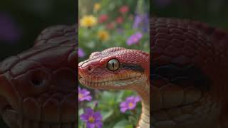 ular piton warna merah sedang menelusuri taman bunga #snake
