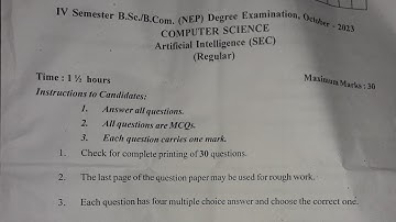 2 year degree Artificial intelligence NEP 2023 October question paper with answer MCQ @eedjoin