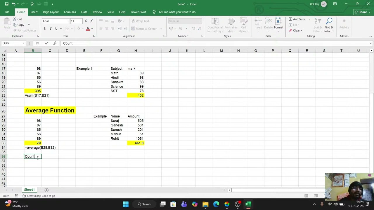 Formula & Function in Excel | Excel Tutorial in Hindi | Online Class by Aalok Sir