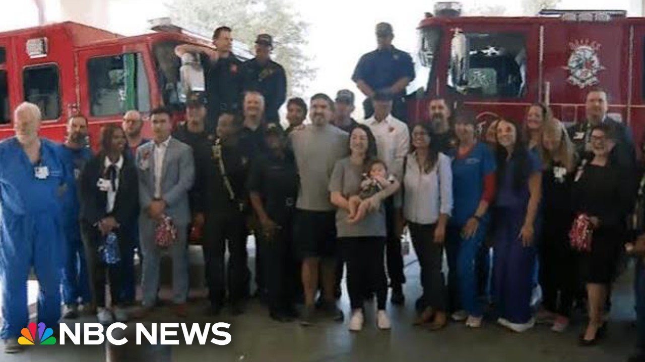 Dallas firefighters celebrate one of their own as his baby son heads home