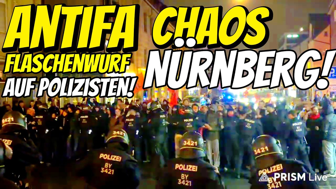 FLASCHENWURF auf Polizisten! 😱 ANTIFA vs. Polizei & Team Menschenrechte - Demo Chaos in Nürnberg