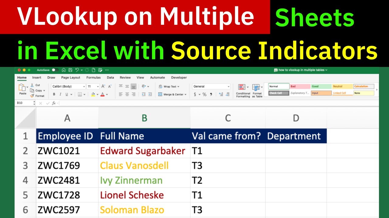 VLookup on Multiple Sheets in Excel with Source Indicators - YouTube