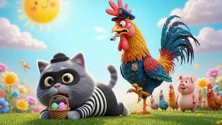 Oh No Cat Stole the Eggs Rooster Police Rescue Song 🐔🚓 | Funny Farm Adventure + Nursery Rhymes
