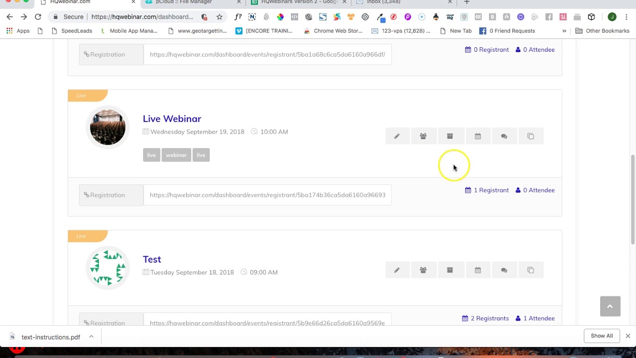 Overview of My Webinars inside HQWebinar