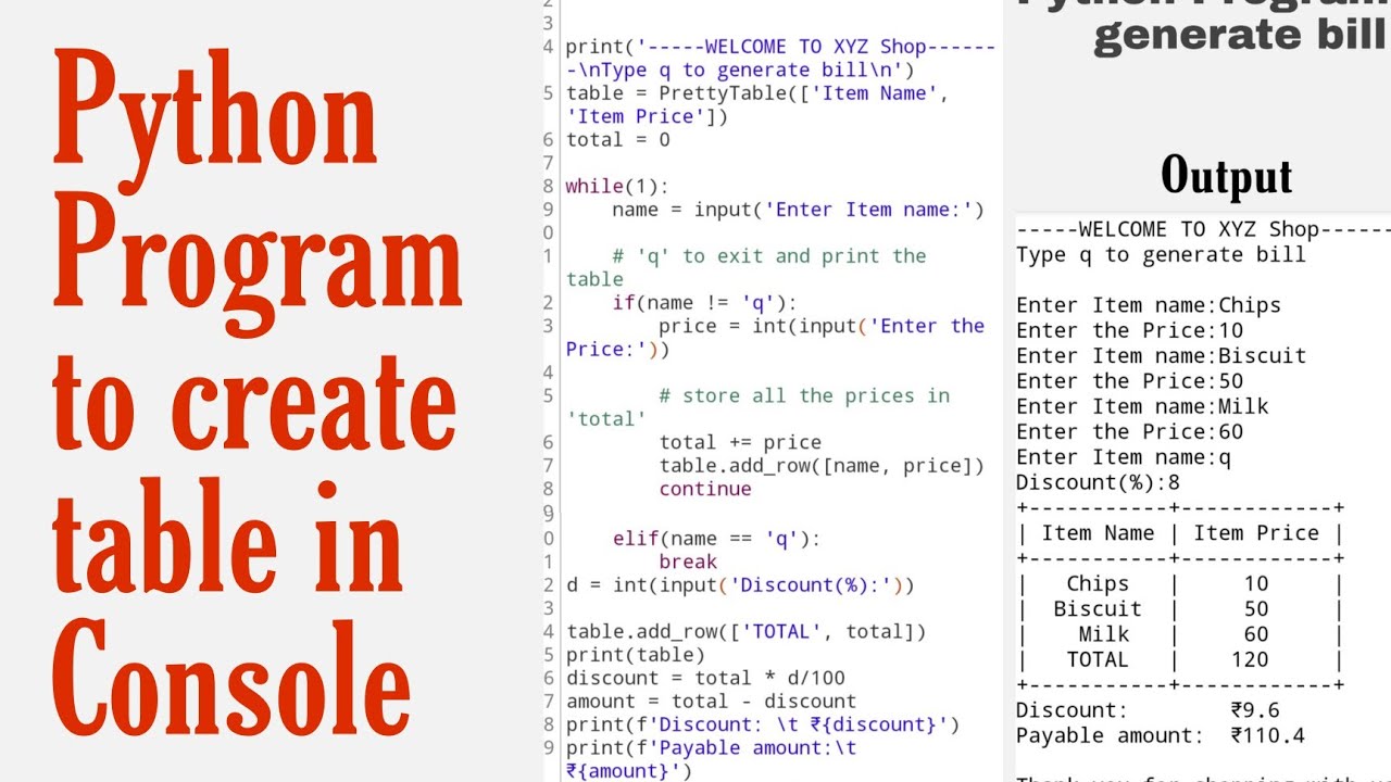 How to create a console table in Python - - YouTube