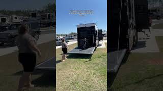 Putting our patio away before we travel #Patio #ToyHaulerPatio #Deck #RVPatio #TravelDay #RV #RVLife