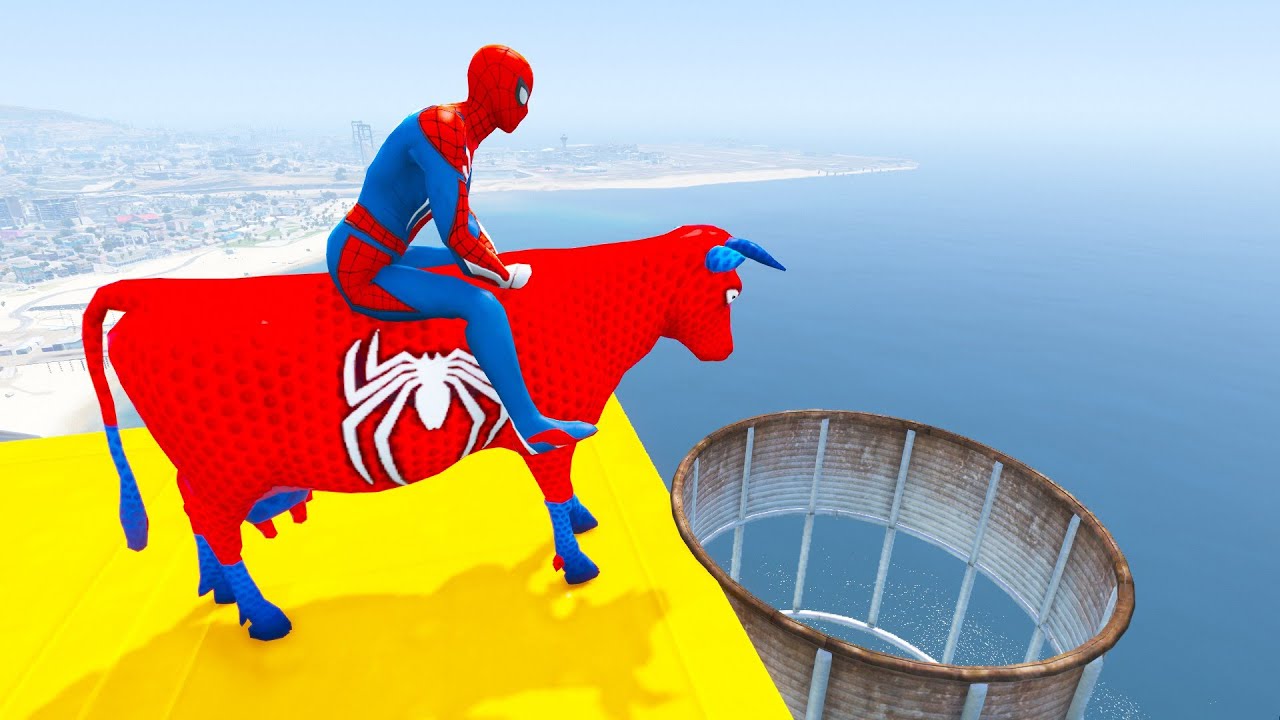 الأبطال الخارقين على القضبان دوامة قمع جسر - SPIDER-MAN!on Motorcycle in Spiral Bridge Stunt Ride