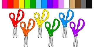 Learn Colors for Kids and Color Back to School Scissors Coloring Pages