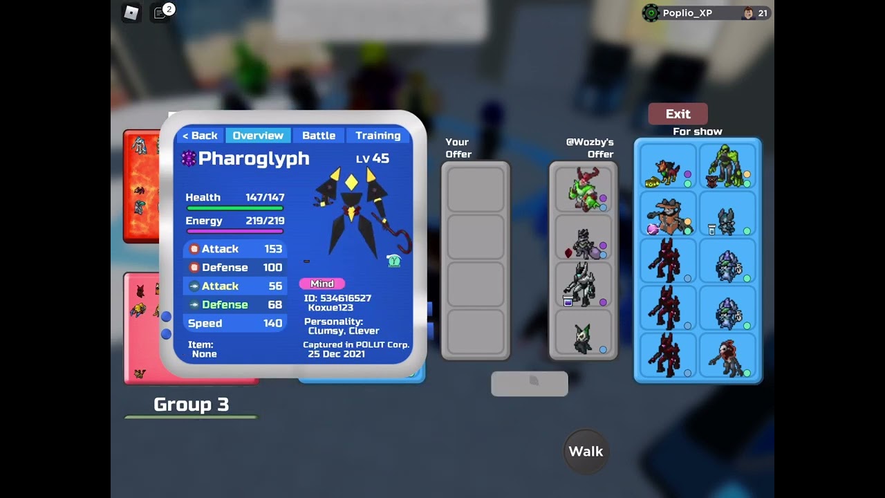 Flex battle against Wozby … In Loomian Legacy (I lost)