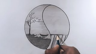 Circle drawing - easy drawing - scenery drawing - easy scenery - Circle scenery #drawing #art