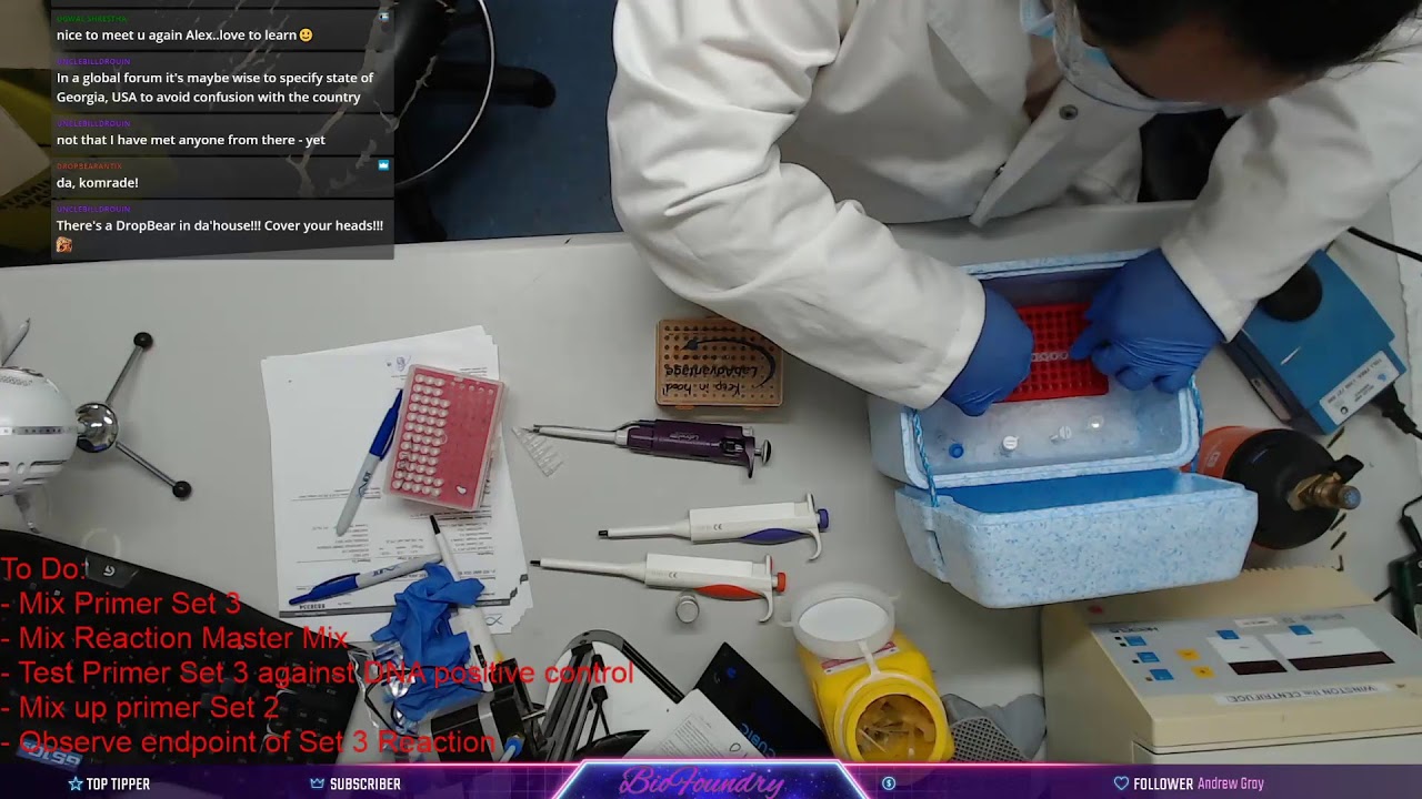 Biofoundry Coronavirus LAMP test kit Development Day 2: Mixing the test taking it somewhere special