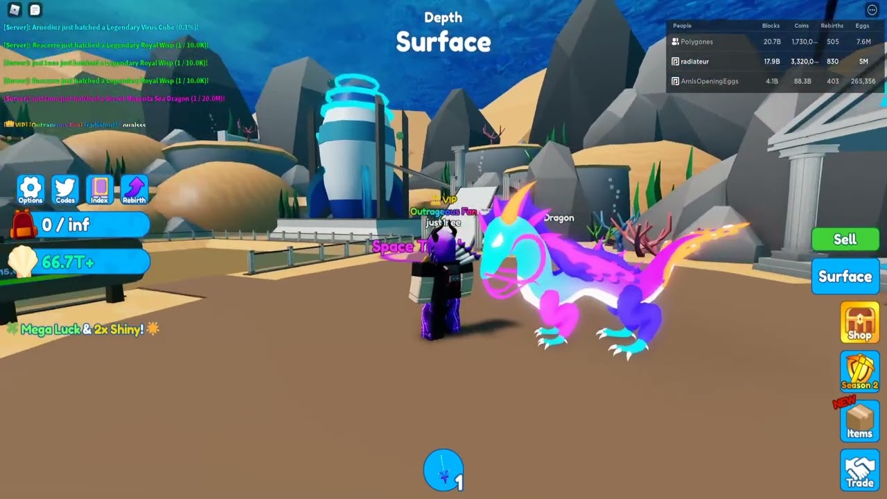 I hatched a Secret Magenta Sea Dragon ! Mining simulator 2