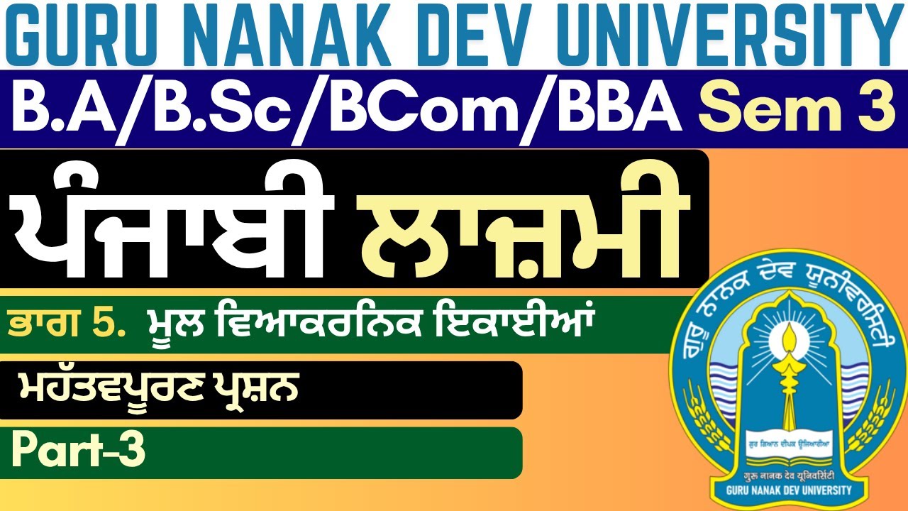 Mool Veyakaran Ikaiyan | Punjabi Lazmi BA Sem 3 | BA Sem 3 Punjabi Compulsory | GNDU | P 3