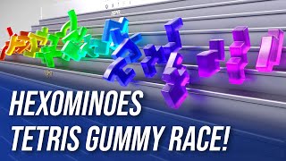 Hexominoes Tetris Gummy Race Softbody Simulation ASMR screenshot 2