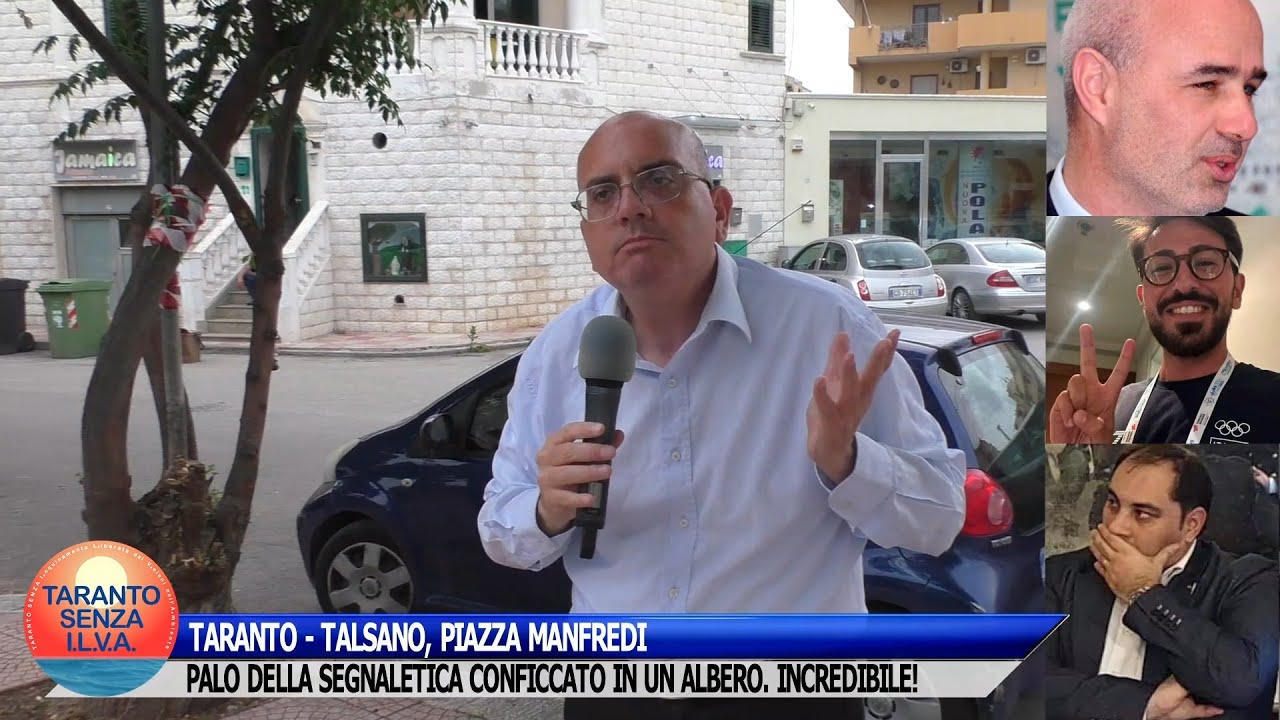 TARANTO - TALSANO, PIAZZA MANFREDI: PALO DELLA SEGNALETICA CONFICCATO IN UN ALBERO. INCREDIBILE!