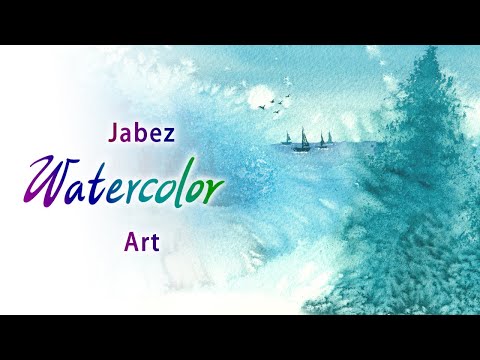 浪漫海景水彩畫《水彩海船風光》Watercolor seascape painting | 水彩海景絵画 | 수채화 바다 경치 그림 《DIY彩繪系列 #43》