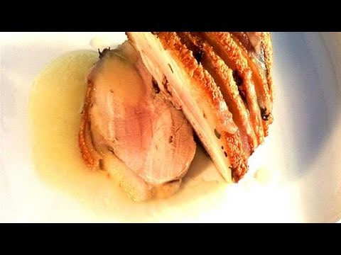 Pork belly with apple sauce. 