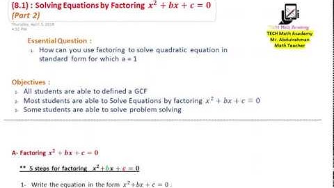 ( 8.1 ) Solving Equations by Factoring x^2+bx+c = 0 - ( Part 2)