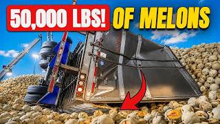 INSANE Trailer ROLLS OVER Spills 50,000lbs of Melons on Freeway