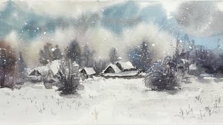 Watercolor winter landscape🌨❄️🌨/Зимний пейзаж акварелью