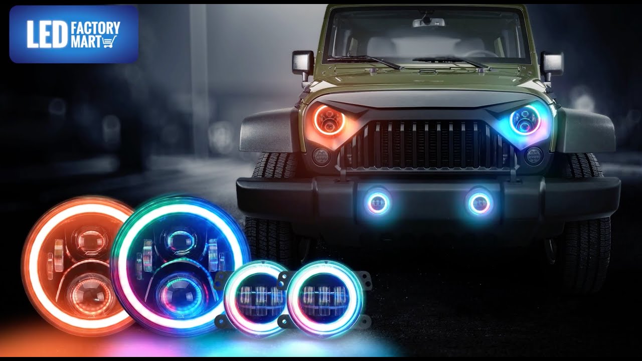 LED Factory Mart New Version Jeep Wrangler JK RGB Color Changing Headlight  + Fog Light Kit Combo - YouTube
