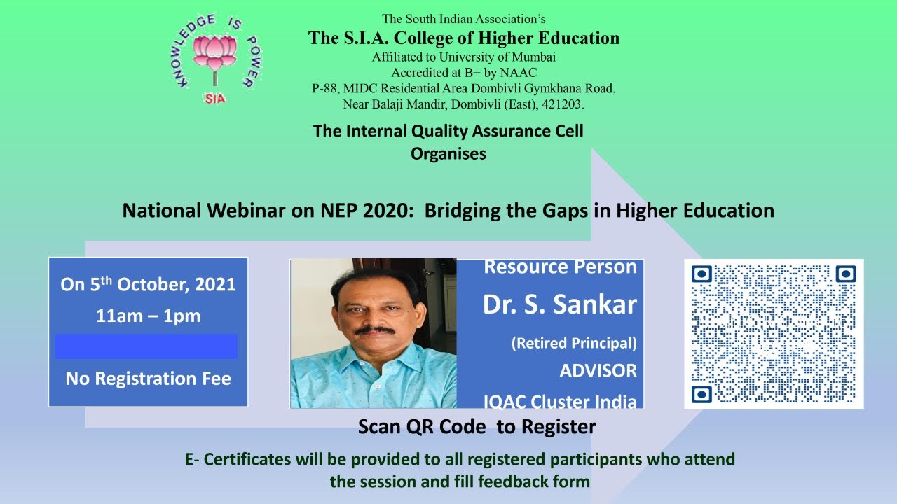 National Webinar on NEP 2020: Bridging the Gaps in Higher Education ...