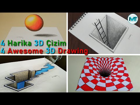 HARİKA 3D ÇİZİMLER - KOLAY ÜÇ BOYUTLU RESİM ÇİZİMLERİ - 4 AWESOME 3D DRAWİNG EASY
