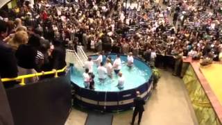 Crazy lady jumps into baptism pool